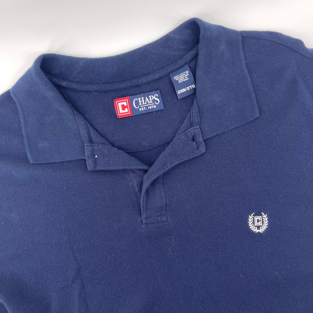 Chaps Est 1978 Polo Shirt Mens 2XB Navy Blue Short Sleeve Logo Casual